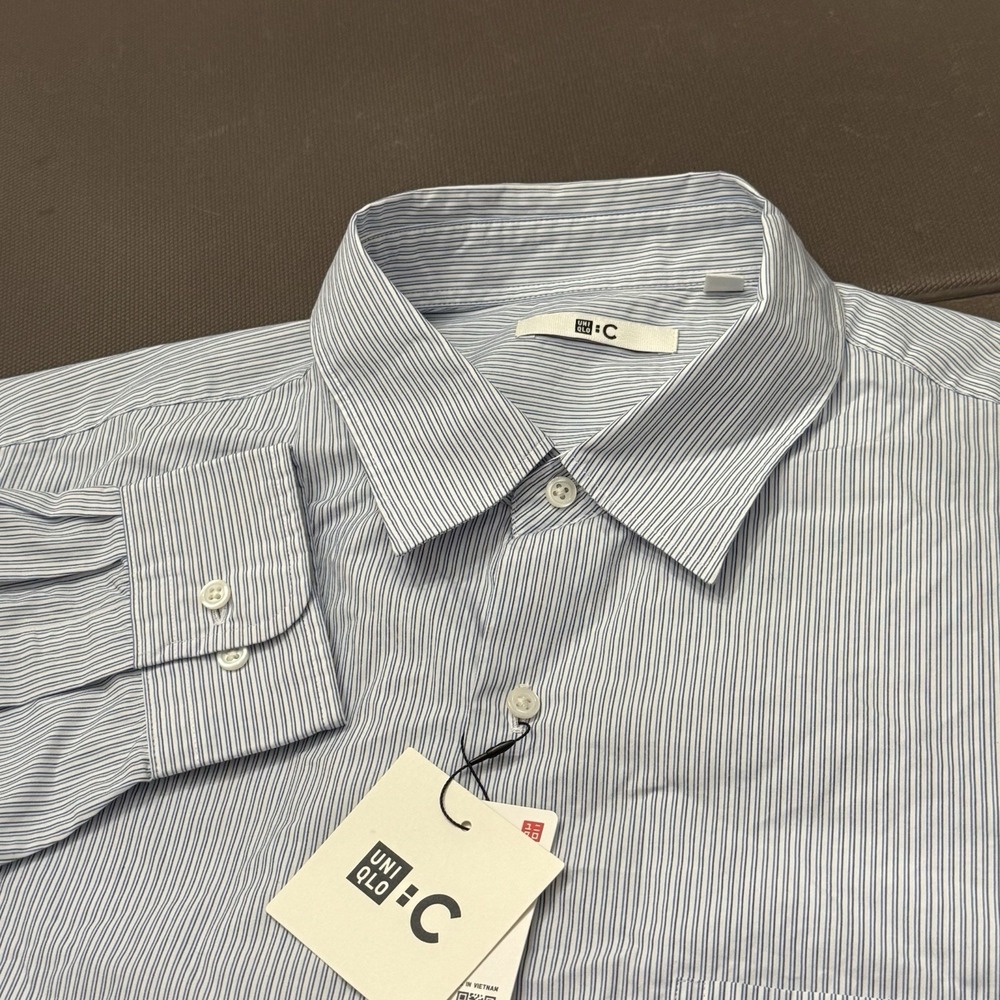 Uniqlo Broadcloth Striped Button Down Oversized Shirt 100% cotton NWT Medium